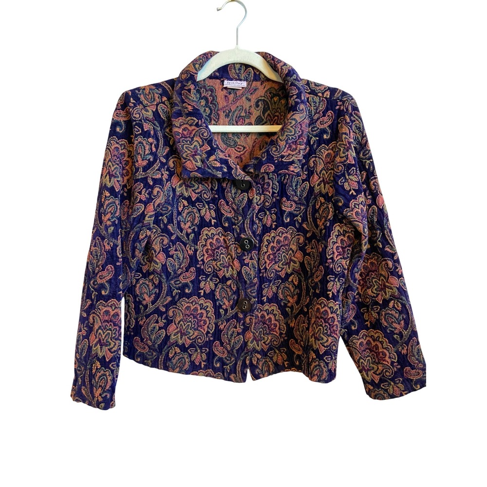 Habitat Clothes to Live In Purple Paisley Jacquard Button Jacket Small USA
